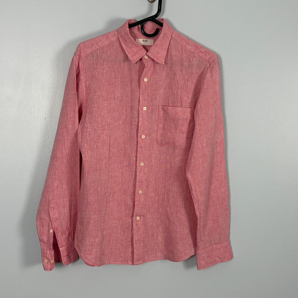 Uniqlo Linen men's pink shirt size S preppy coastal old money